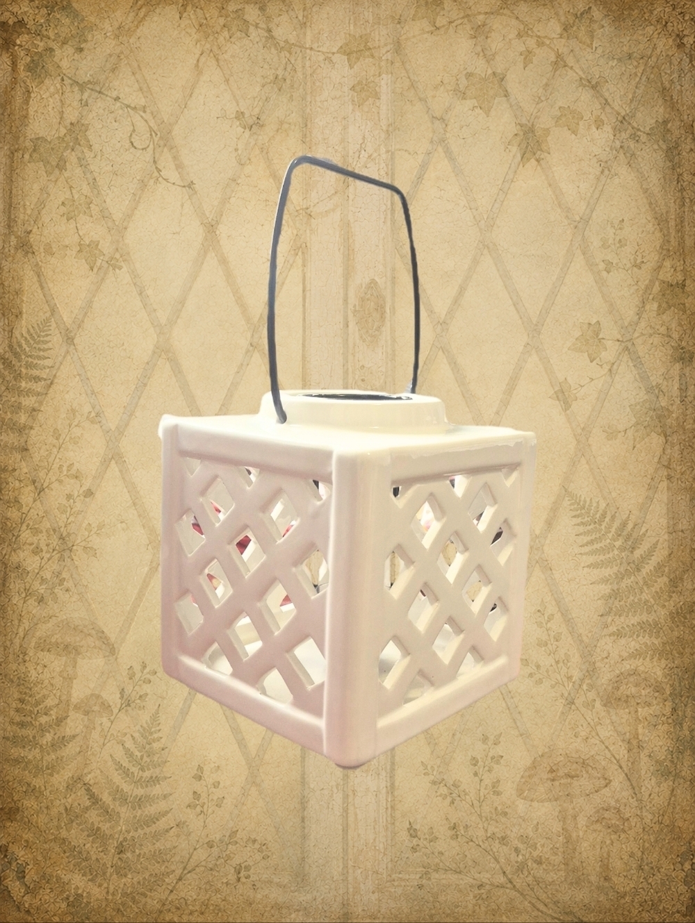 Way Up High π€π§ββοΈ White Ceramic Cube Lantern with Diamond Cutouts